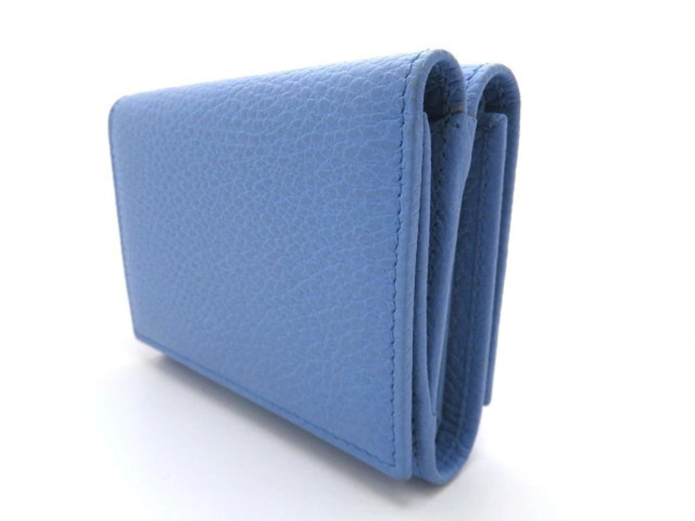 Gucci Marmont GG Closure Tri Leather Double fold Snap Blue Wallet Blue